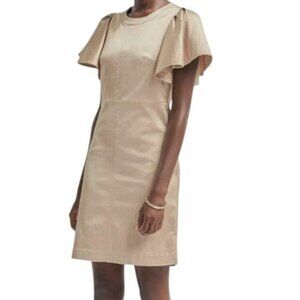 Banana Republic Womens 2 Flutter Sleeve Fit and Flare Dress in Golden‎ Beige NWT